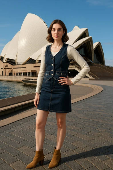 Blue White Kadın Jean Etek Diz Üstü - 2