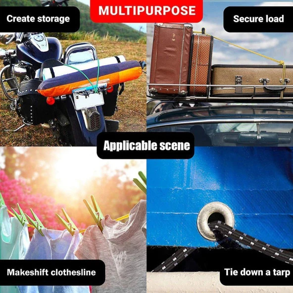 Geniş Kancalı Oto Araç Araba Bagaj Lastiği Bisiklet Sabitleme Yük Taşıma Lastik 20 mm x 90 cm - 5