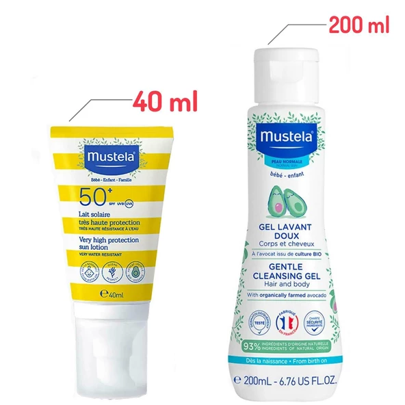 Mustela Tüm Aile İçin Spf 50+ Güneş Losyonu 40 ml + Mustela Yenidoğan Saç Ve Vücut Şampuanı 200 ml