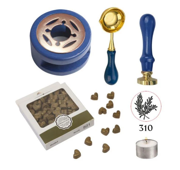 Davetiye Mum Mühürü Uygulama Seti Lacivert Renk 310 Botanik Desen ürün görseli