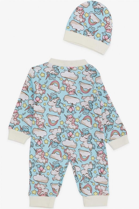 Kız Bebek Tulum Unicorn Desenli Gökyüzü Temalı , Açık Mavi - 2