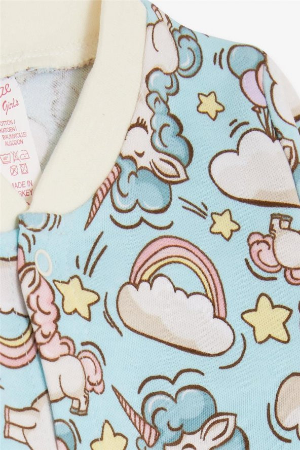 Kız Bebek Tulum Unicorn Desenli Gökyüzü Temalı , Açık Mavi - 3