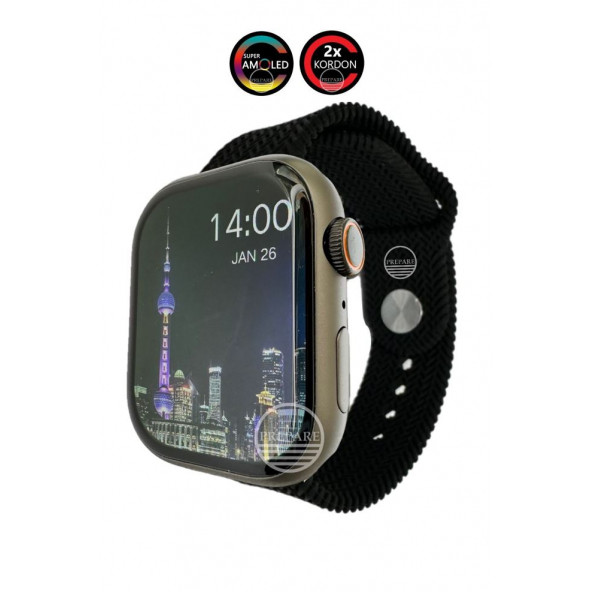 Watch 8 PR-9 Pro Amoled 45mm 1,9 inç Ekran Pusulalı Vidalı Kilitli Çift Kordon Akıllı Saat