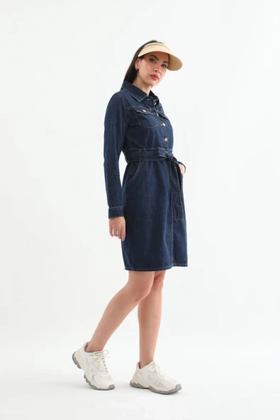 Kadın Kuşaklı Uzun Kollu Elbise - 6