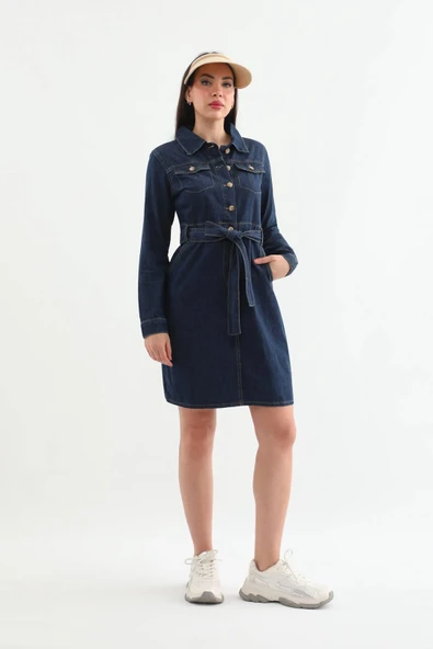 Kadın Kuşaklı Uzun Kollu Elbise - 3