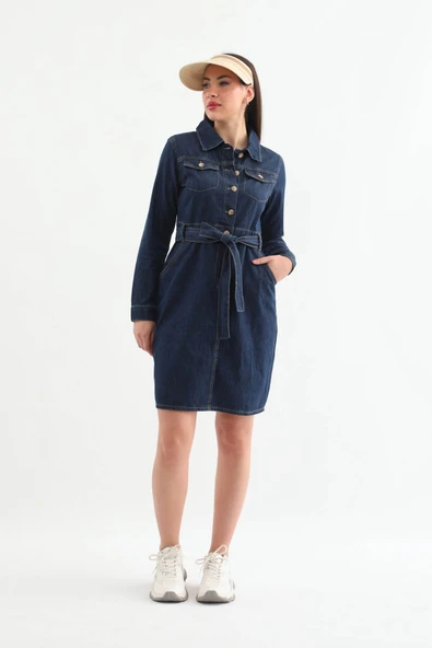 Kadın Kuşaklı Uzun Kollu Elbise - 12