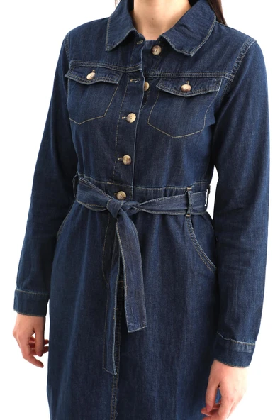 Kadın Kuşaklı Uzun Kollu Elbise - 9