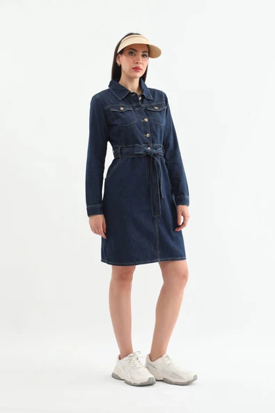 Kadın Kuşaklı Uzun Kollu Elbise - 7