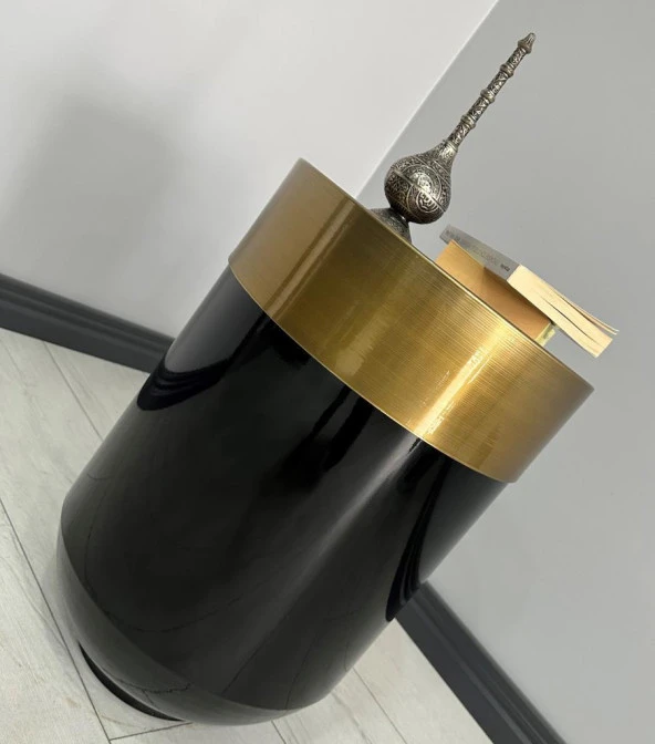 Dekoratif Eskitme Darbuka Parlak Siyah Sehpa 60cm - Resim 2