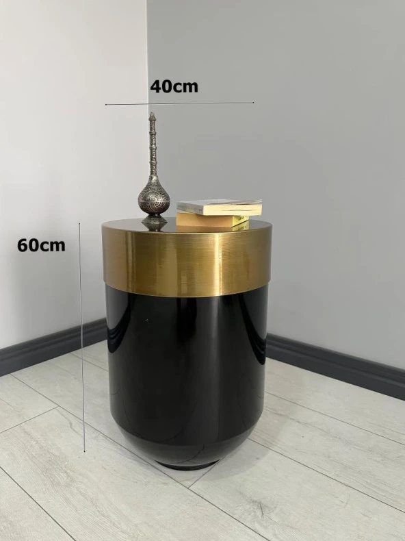 Dekoratif Eskitme Darbuka Parlak Siyah Sehpa 60cm - Resim 3