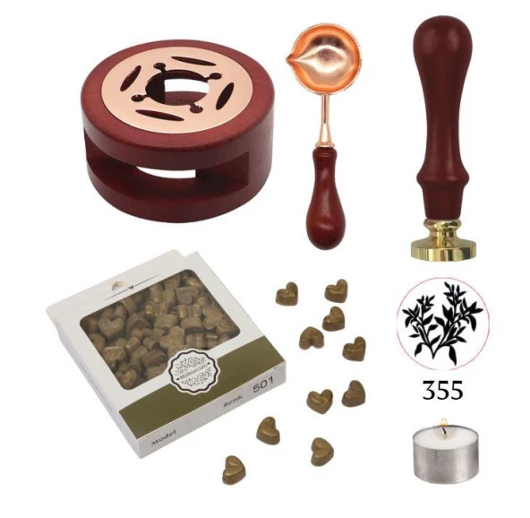 Davetiye Mum Mühürü Uygulama Seti Kahverengi 355 Dal Yaprak ürün görseli