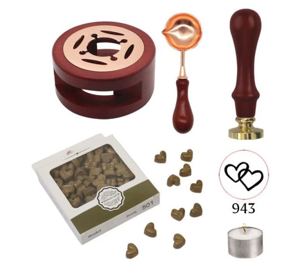 Davetiye Mum Mühürü Uygulama Seti Kahverengi 943 Çifte Kalp ürün görseli