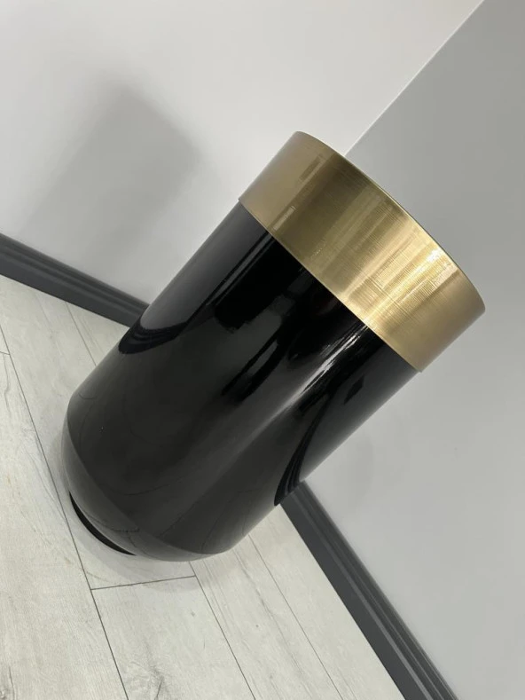 Dekoratif Eskitme Darbuka Parlak Siyah Saksı 60Cm - 2