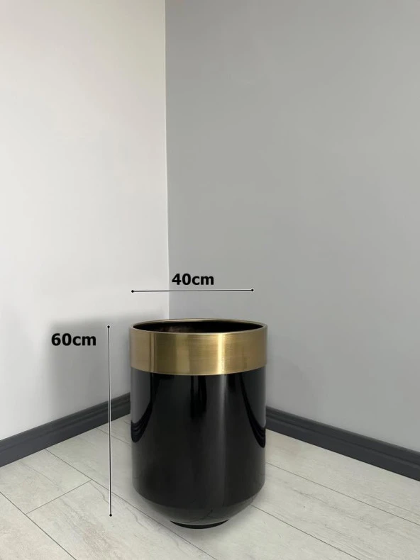 Dekoratif Eskitme Darbuka Parlak Siyah Saksı 60Cm - 3