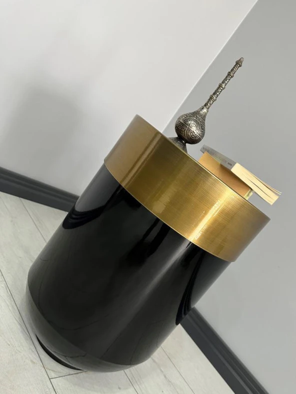 Dekoratif Eskitme Darbuka Parlak Siyah Sehpa 70cm - Resim 2