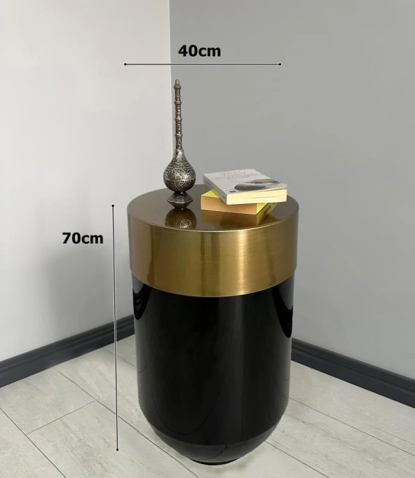 Dekoratif Eskitme Darbuka Parlak Siyah Sehpa 70cm - Resim 3