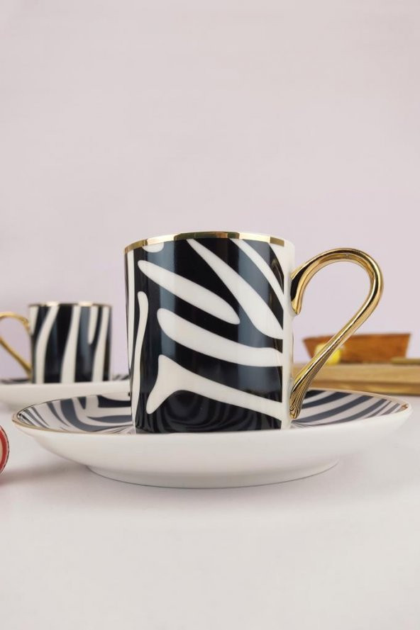 Digithome Kosova Porselen 6’lı Kahve Fincan Takımı Siyah Beyaz - KGP-094 - 3