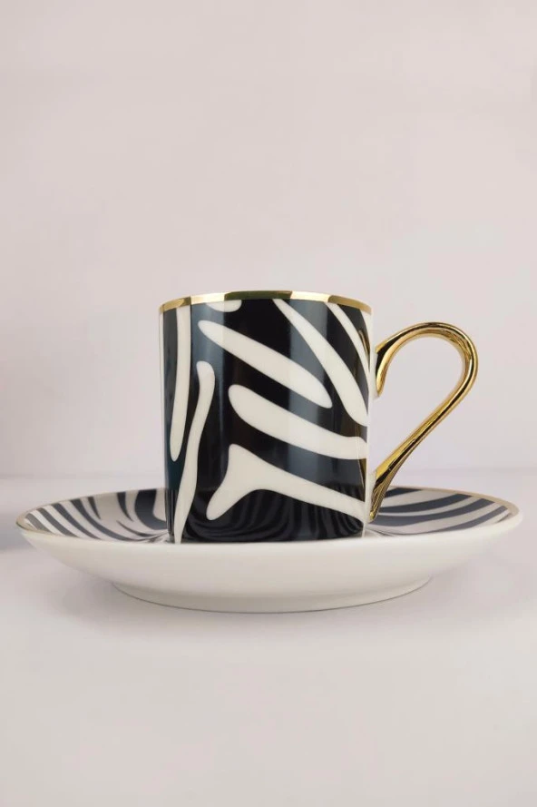 Digithome Kosova Porselen 6’lı Kahve Fincan Takımı Siyah Beyaz - KGP-094 - 4