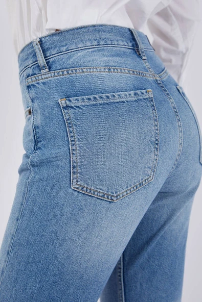 Kadın Paçası Renk Geçişli Jean Pantolon Mavi - Resim 5