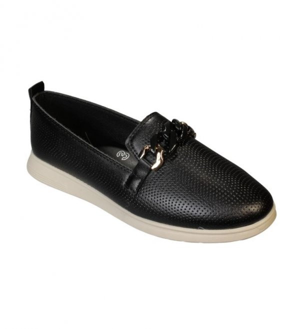 YAZKIŞ Beyaz Siyah Tokalı 4Nokta Comfort Makosen Anne Ayakkabısı