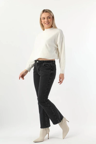 Kadın Slim Flare Jean Pantolon Koyu Antrasit