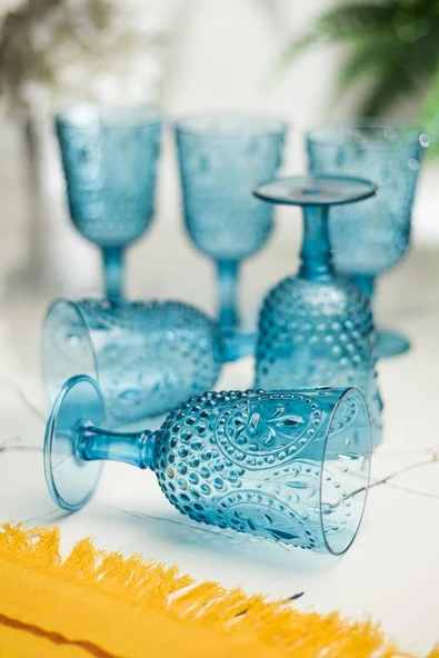 Akrilik Aquamarin 6lı Kadeh & Su Meşrubat Kahve Yanı Bardağı 450 ml ( Cam Değildir )