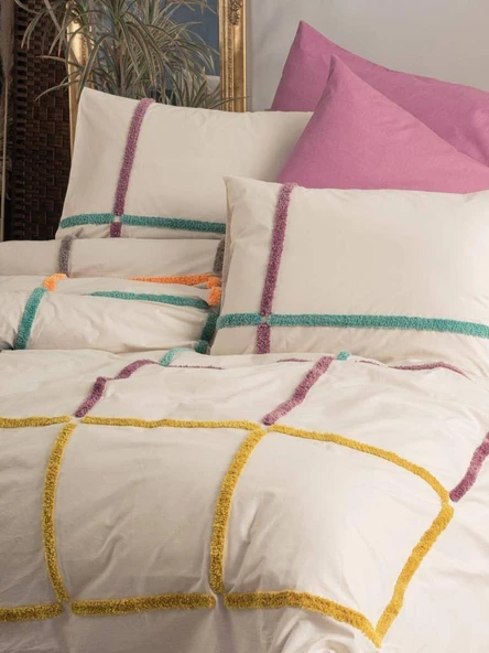 Cotton Box Puff Nakışlı Ranforce Çift Kişilik Nevresim Takımı İnsula Gülkurusu - 5