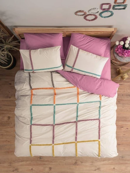 Cotton Box Puff Nakışlı Ranforce Çift Kişilik Nevresim Takımı İnsula Gülkurusu - 2