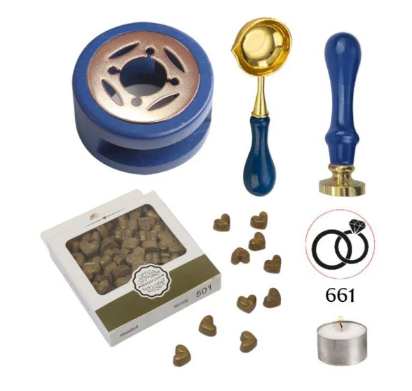 Davetiye Mum Mühürü Uygulama Seti Lacivert Renk 661 Yüzükler ürün görseli