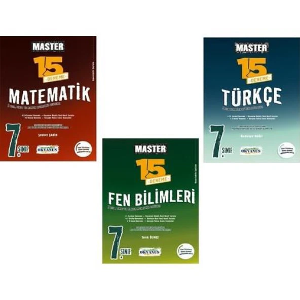 OKYANUS 7.SINIF 15 DENEME MAT FEN TÜRKÇE 3 KİTAP SET