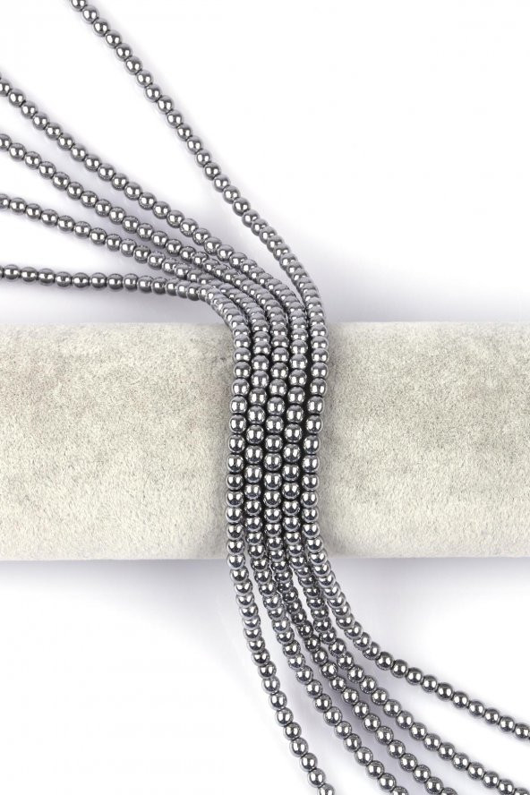 Gümüş Gri Hematit Doğal Taş Dizi 4 mm Küre Kesim ürün görseli 1