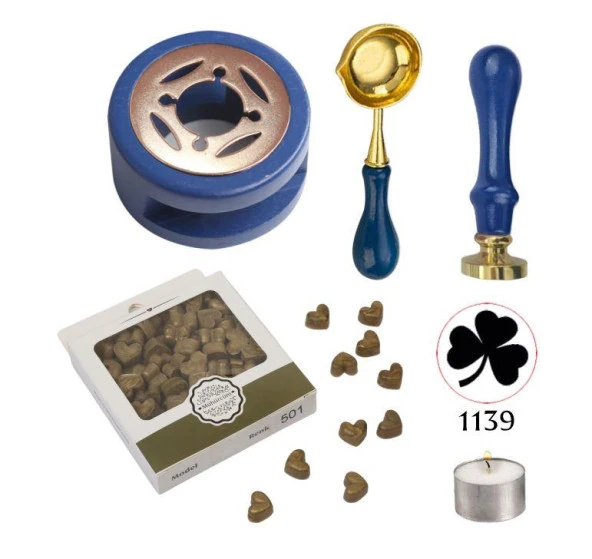 Davetiye Mum Mühürü Uygulama Seti Lacivert Renk 1139 Yonca ürün görseli