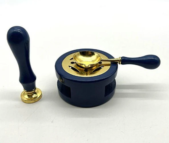 Davetiye Mum Mühürü Uygulama Seti Lacivert Renk K3G Kalp 3 Gül - Resim 9