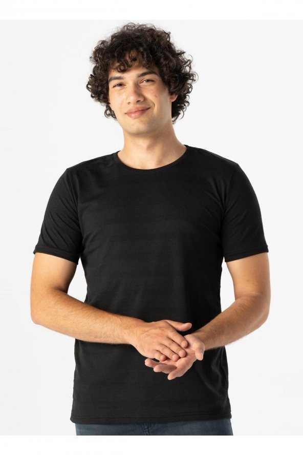 Polo Yaka Armürlü Siyah Erkek T-shirt Ts1014000266 - Resim 2