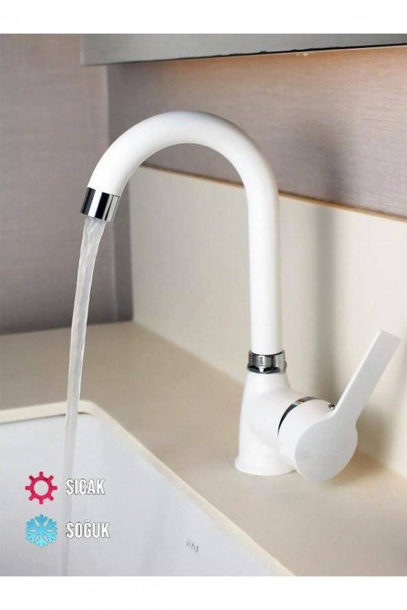 Venita Beyaz Delta Kısa Borulu Lavabo Bataryası - 2