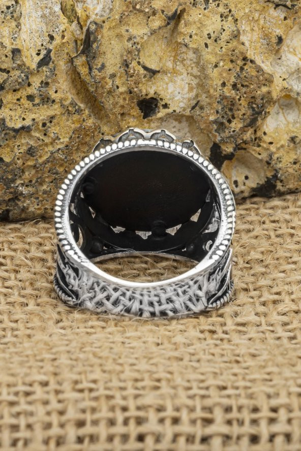 Cesaretiyle Yaşamayan Esaretiyle Ölür Yazılı 925 Gümüş Erkek Yüzük - Resim 8