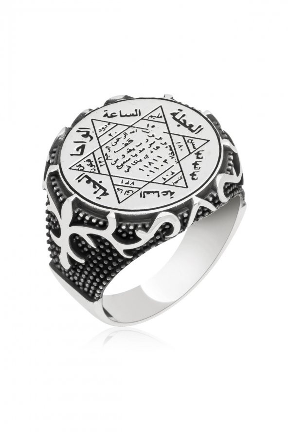 Süleyman Mührü İşleme Taşsız 925 Gümüş Erkek Yüzük - Resim 2