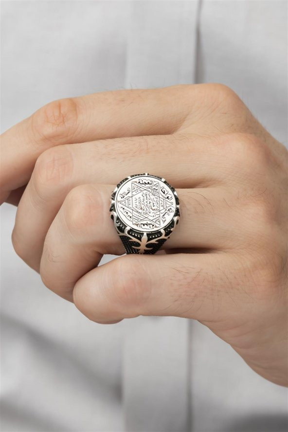 Süleyman Mührü İşleme Taşsız 925 Gümüş Erkek Yüzük - Resim 3