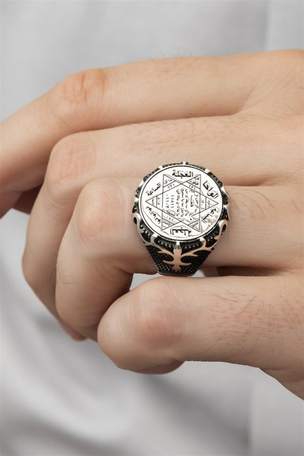 Süleyman Mührü İşleme Taşsız 925 Gümüş Erkek Yüzük - Resim 4