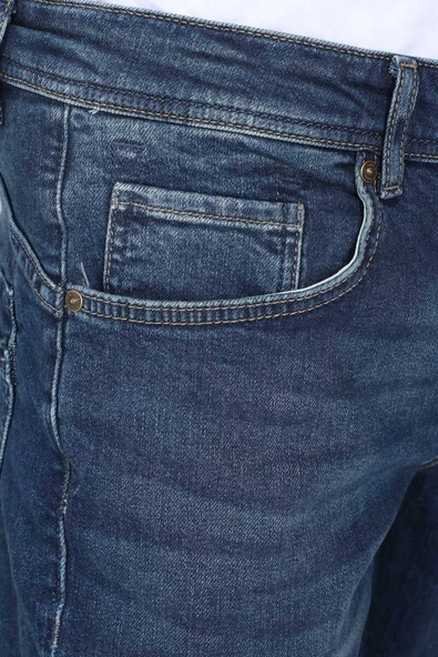 Erkek Koyu Mavi Düz Paça Jean Pantolon - 5