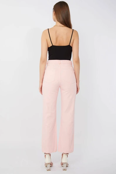 Kadın Basic Paçası Kesik Jean Pantolon Pembe - 4