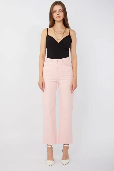 Kadın Basic Paçası Kesik Jean Pantolon Pembe - 5