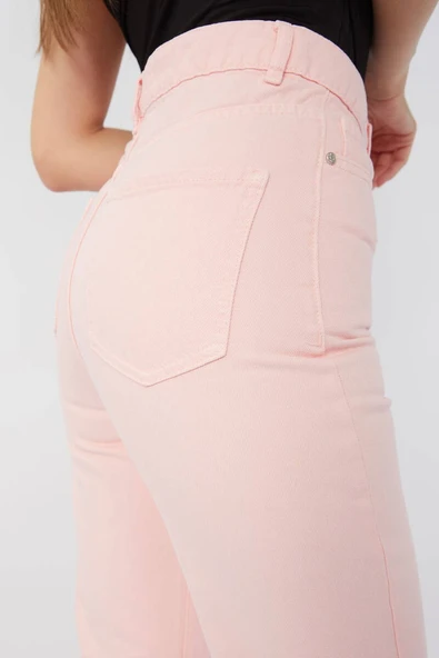 Kadın Basic Paçası Kesik Jean Pantolon Pembe - 6