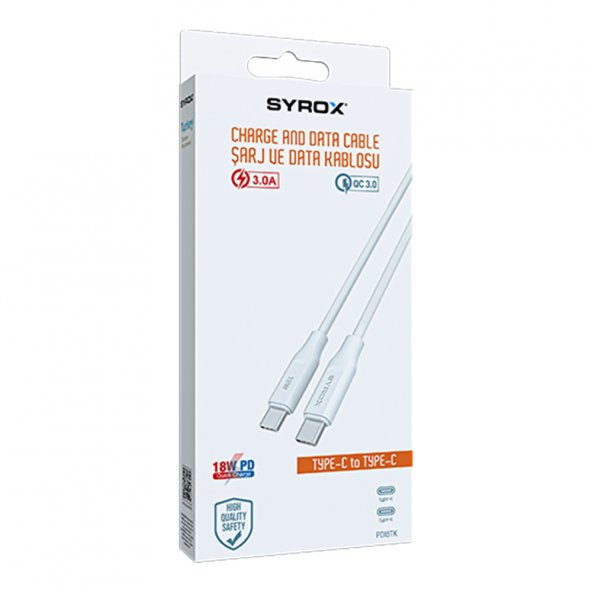 Syrox PD18TK 18W PD Type-C to Type-C Şarj Kablosu 3A 1mt - 3
