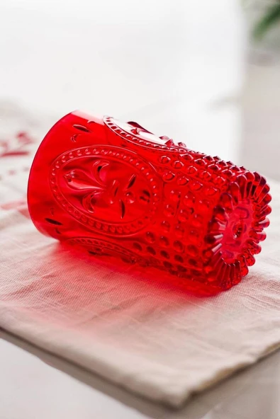 Akrilik Kırmızı Tekli Kısa Bardak & Su Meşrubat Kahve Yanı Bardağı 400 ml ( Cam Değildir ) - 2