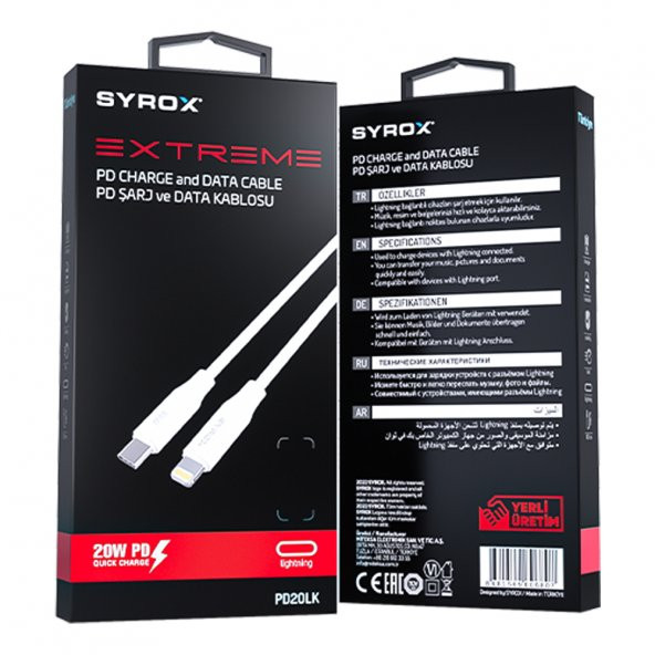 Syrox PD20LK Extreme 20W PD Type-C to Lightning Şarj Kablosu 1mt - 3