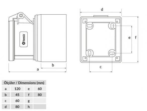 Bemis IP44 CEE Norm 4/32A Duvar Priz 380V - 450V BC1-3504-2510 - Resim 2