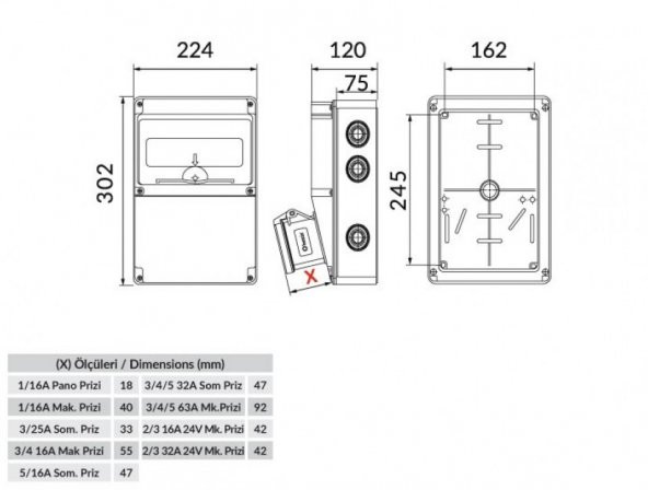 Bemis IP44 2 Adet Ön Delikli 2 Adet Yan 1/16A 220V Prizli Halogen Free V10 Kombinasyon Kutusu BH2-2201-2020 - 2