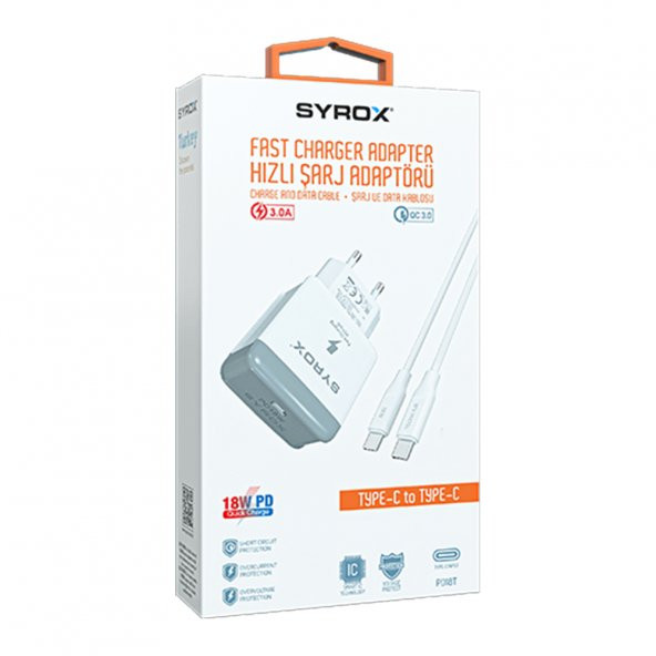 Syrox PD18T Type-C to Type-C Kablolu 18W PD 3A Hızlı Şarj Aleti Set - 4