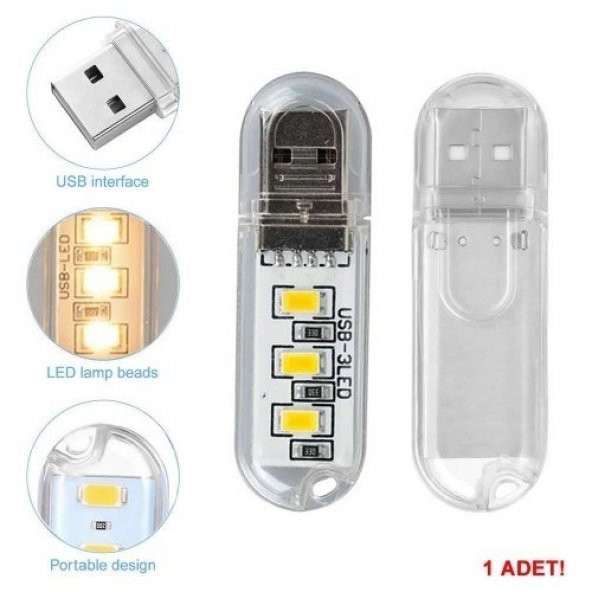 FİLONLİNE FAC-01 TAŞINABİLİR MİNİ USB 3 LED GÜNIŞIĞI LAMBA 5730 SMD KAMP STİCK LED  GECE LAMBASI - 5